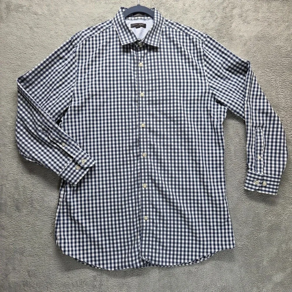 Banana Republic Shirt Mens XL Button‎ Down Blue Plaid Grant Fit Long Sleeve